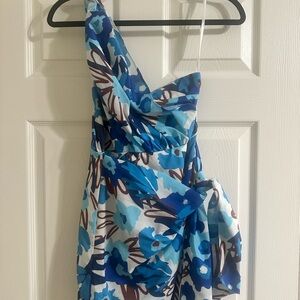 Hello Molly - Floral One-Shoulder Dress in Blue and Brown